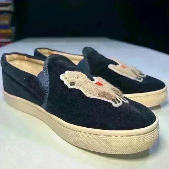 SOLUDOS Blue Velvet Velour Llama Embroidered Patch Slip On Shoes Women Size 6 - Picture 5 of 8